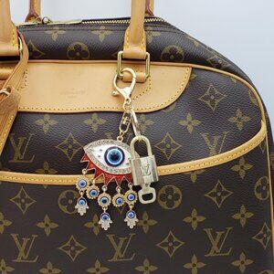 LV Gold Padlock 🔑 Authentic Louis Vuitton Charm + Unbranded Evil Eye Keychain